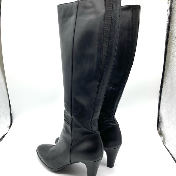 Aquatalia Black Leather Long Tall Heeled Boots - Picture 11 of 16